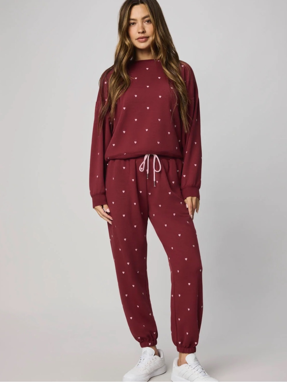 Splendid Love Lounge Embroidered Heart Jogger SET Burgundy